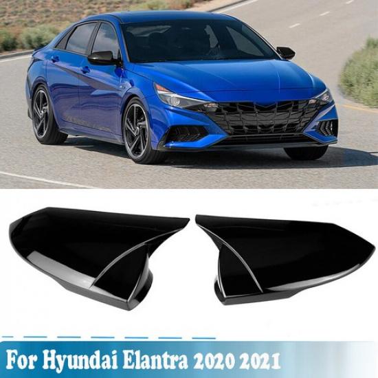 For Hyundai Elantra 2021 2022 Glossy Black Exterior Rear View Mirror Cover Pair