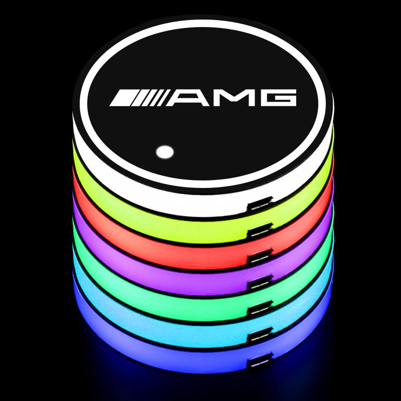 For Benz FS17 Color LED Car Cup Holder Light Luminous Coaster Water Cup Pad For Mercedes Benz W204 W205 W212 W213 W221 W177 W246 GLA GLC CLA