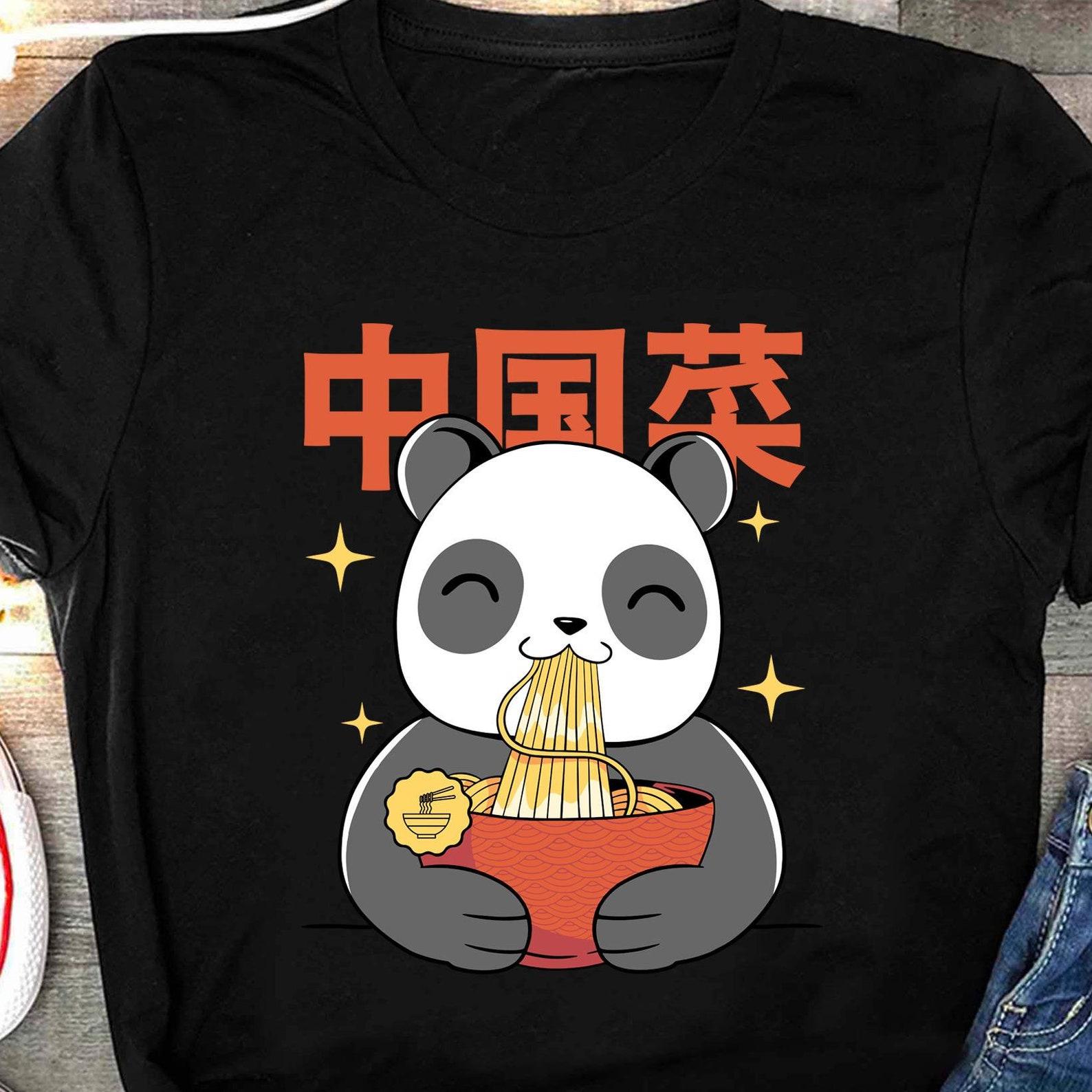 Panda Ramen Shirt, Japanese Kawaii Panda Bear Shirt, Ramen Noodles Bowl Soup, Ramen Tare Otaku Anime Tee, Cooking Asian Food Gift L