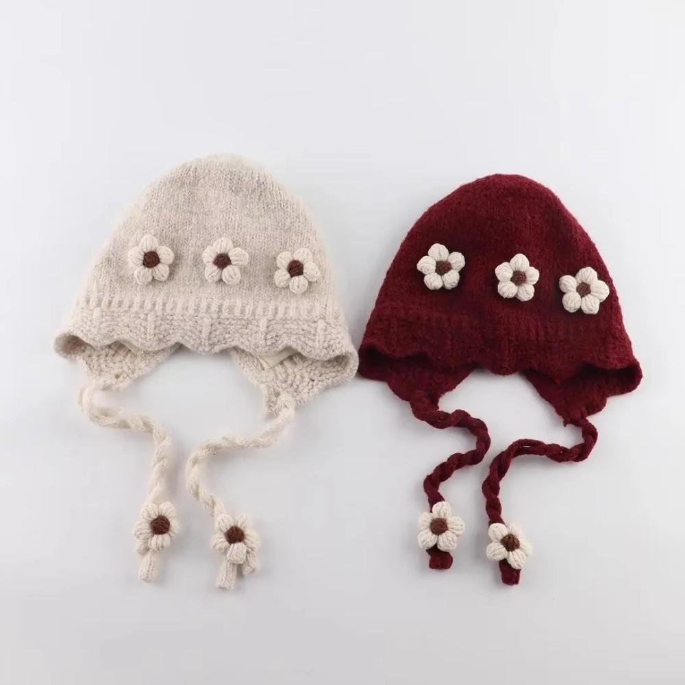Floral Pattern Earflap Hat Thick Warm Lining Infant Ear Protection Cap  For Baby Girls