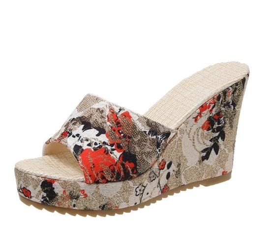Fashion 2024 New Women's Shoes Fashion Shoes Casual Slippers Summer Vintage Print Open-toed Slippers Lightweight and Comfortable