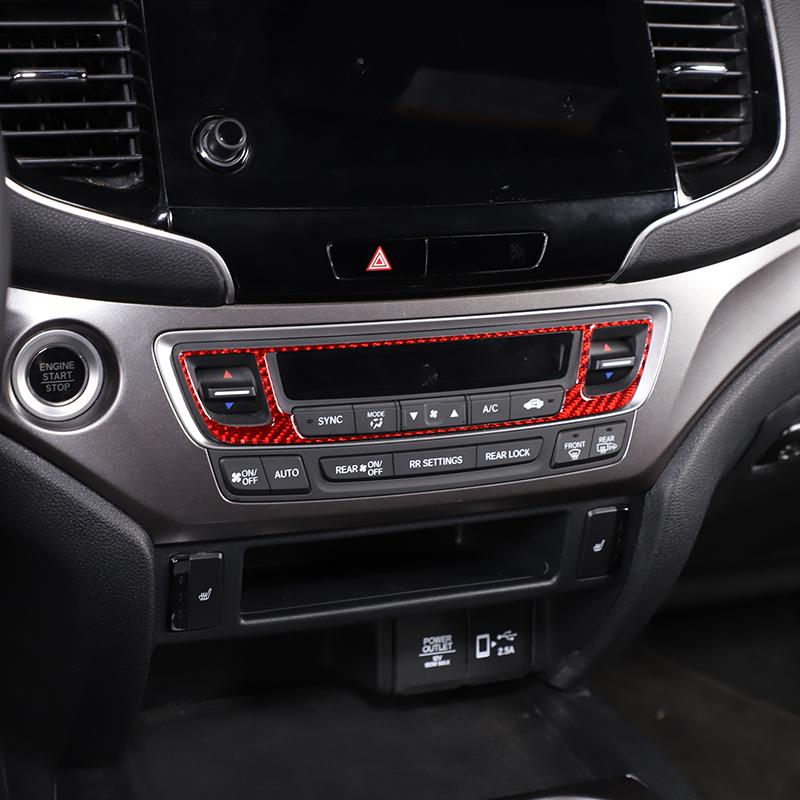 For Honda Pilot 2015-2019 Red Soft Carbon Fiber Air Vent Frame Vanity Mirror Cover Interior Decorative Sticker Auto Parts X12