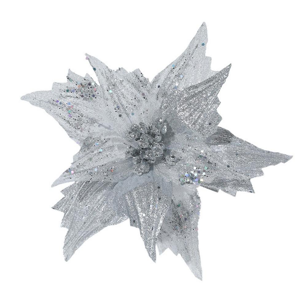Glitter Christmas Glitter Artificial Flowers Large 30cm with Stems Xmas Tree Flowers Ornaments Creative Cute