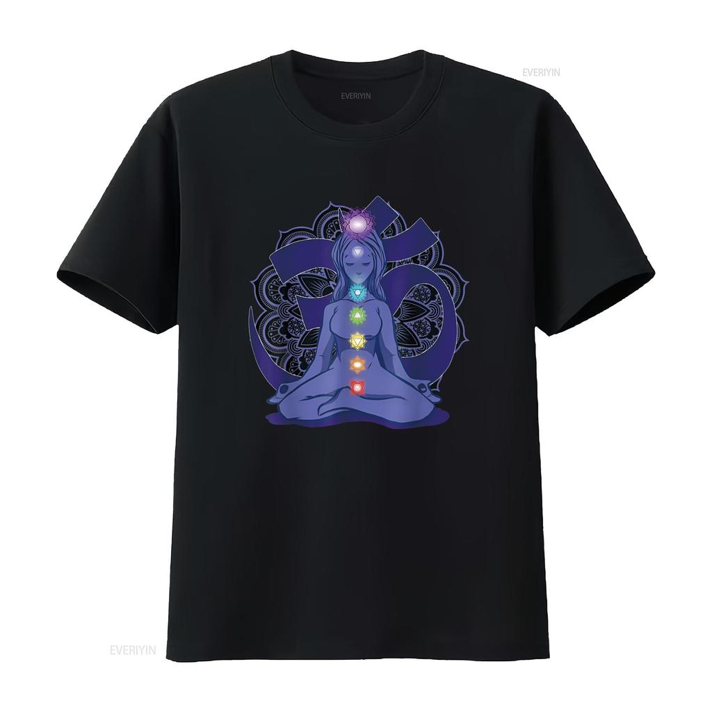 Womens Yoga Meditation Spiritual Body Energy Chakra T Shirt Black Medium vintage Washed Breathable graphic Soft homme Stylish