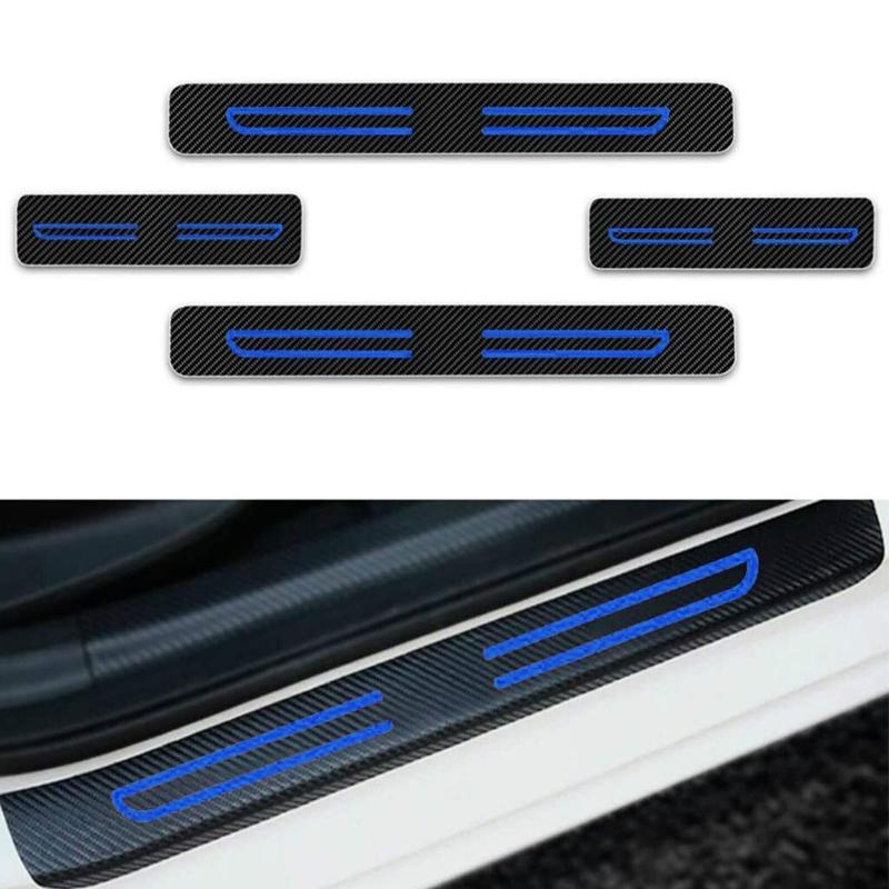 4pcs/Set Blue Carbon Fiber Style Car Door Sill Entry Guard Scuff Plate Cover Stickers PVC Anti Scratch Protector Fit for Toyota