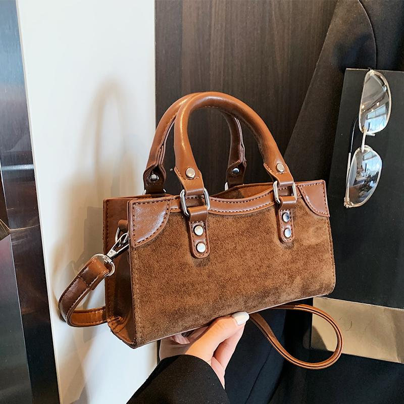 Classic Handbag Women's Bag Vintage Faux Suede Shoulder Crossbody Bag 2025 Autumn Winter Commute Tote Brand Small Squae Bag