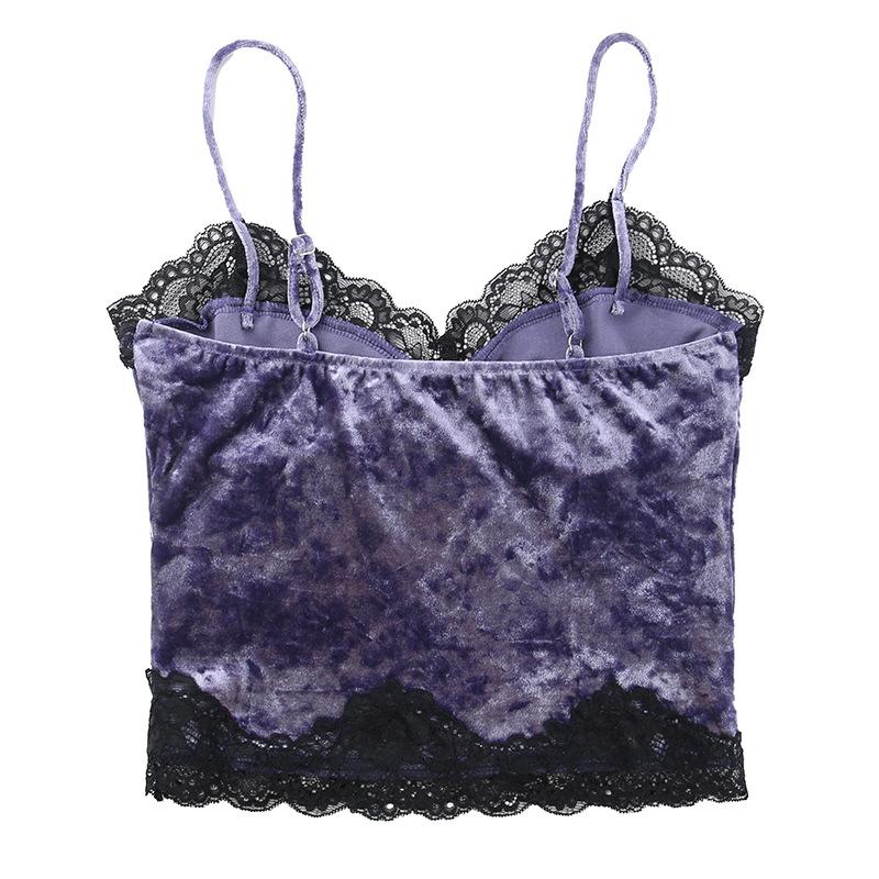 GMXIA Summer Sexy Spice Patchwork Top for Women Dark Wind Velvet Lace Lace Camisole