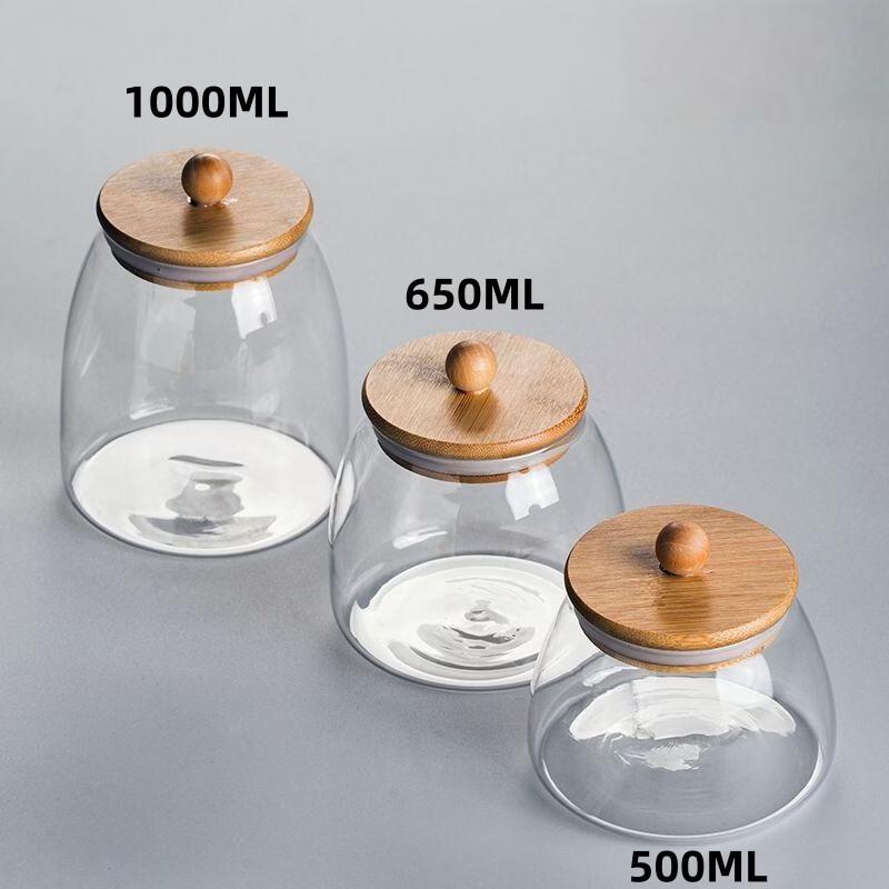Qianxing High Borosilicate Glass Storage Jars with Bamboo Lids - Set of 3