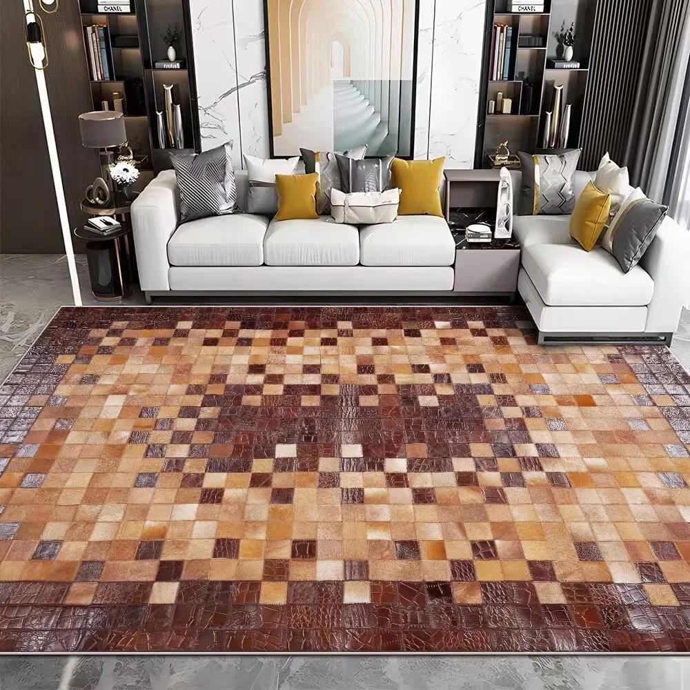 Modern Imitation Cowhide Luxury Living Room Carpet Sofa Area Rugs Bedroom Large Decorative Rug Washable Porch Anti-Slip Mat