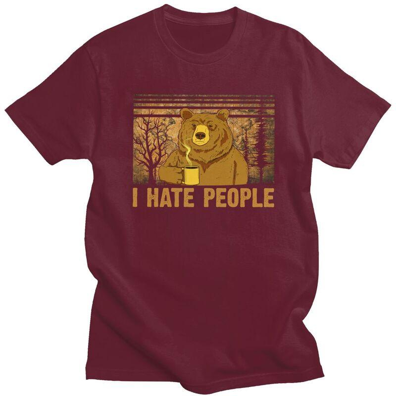Custom Camping Bear I Hate People T Shirt for Men Pure Cotton Tshirt Leisure Tee Tshirt Clothing Gift