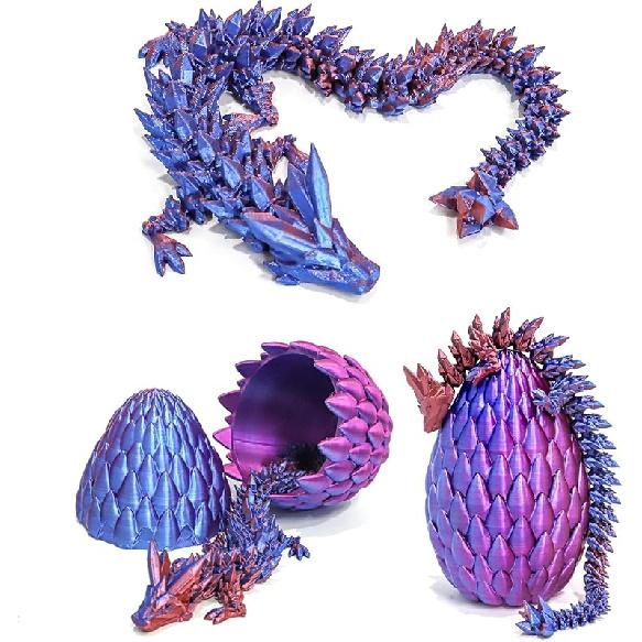 

Напечатанное на 3D-принтере яйцо дракона - Зеленое и синее - Сюрприз пасхальное яйцо с гибким кристальным драконом внутри, 3D-печатная игрушка в подарок, настольный питомец для руководителя, фигурка фиолетовый