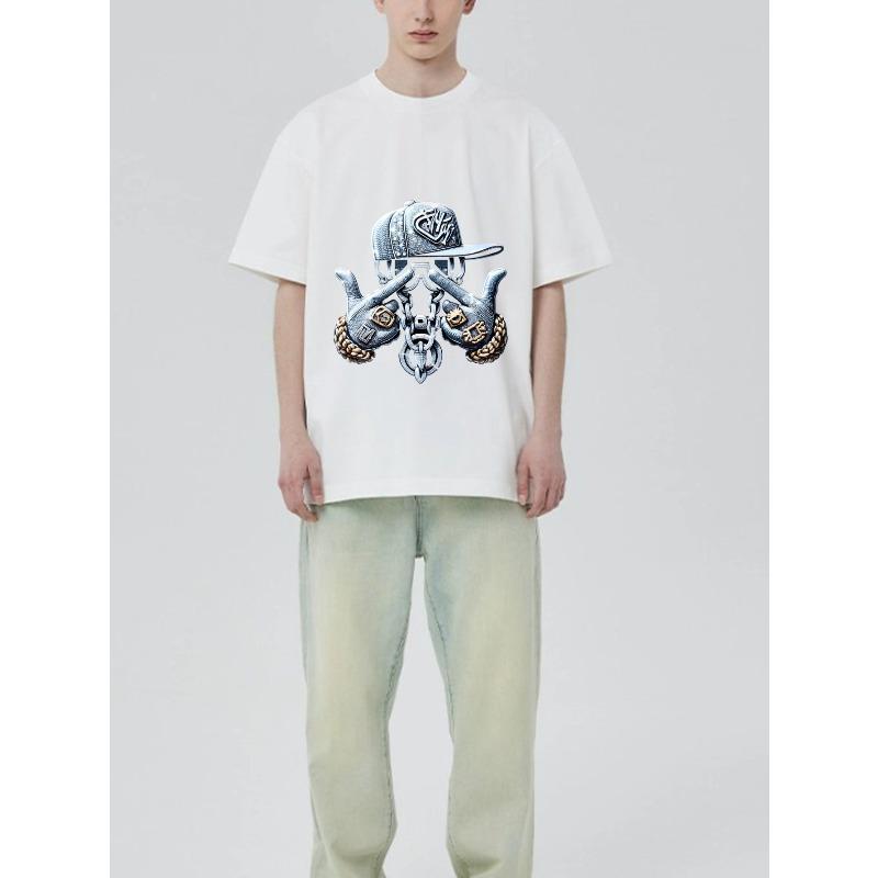 Black T Shirt with Octopus Wearing Cap and Chains Graphic Design for Streetwear Fashion