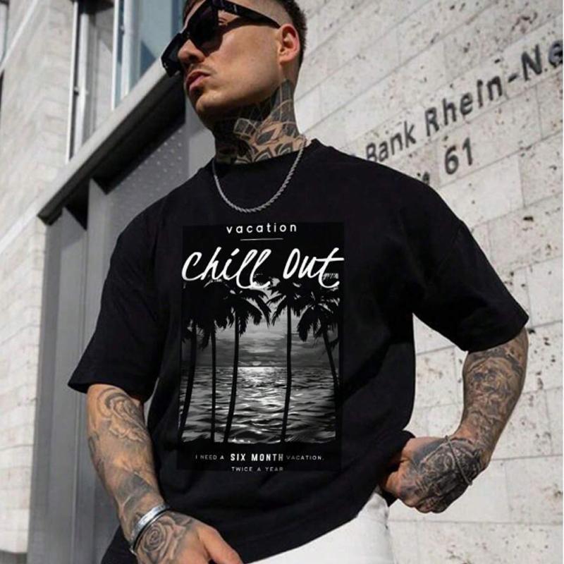 New Summer Men's Fashion T-shirt Coconut Tree Printed Men's T-shirt Top