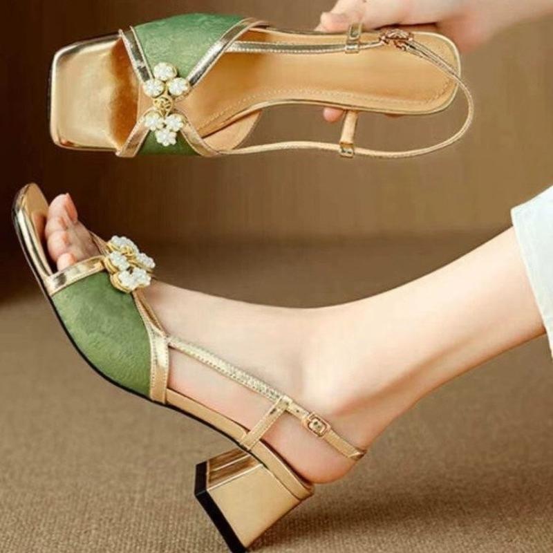 Elegant High Heels Women's Sandals Designer Chunky Shoes Flower Summer  2025  Luxury Flip Flops New Mujer Zapatos
