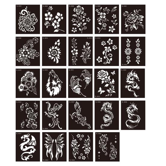 Henna Tattoo Stencil, Reusable DIY Tattooing Template, Floral Animal Patterns Stencil for DIY Indian Temporary Tattoos Music Festivals Body Art