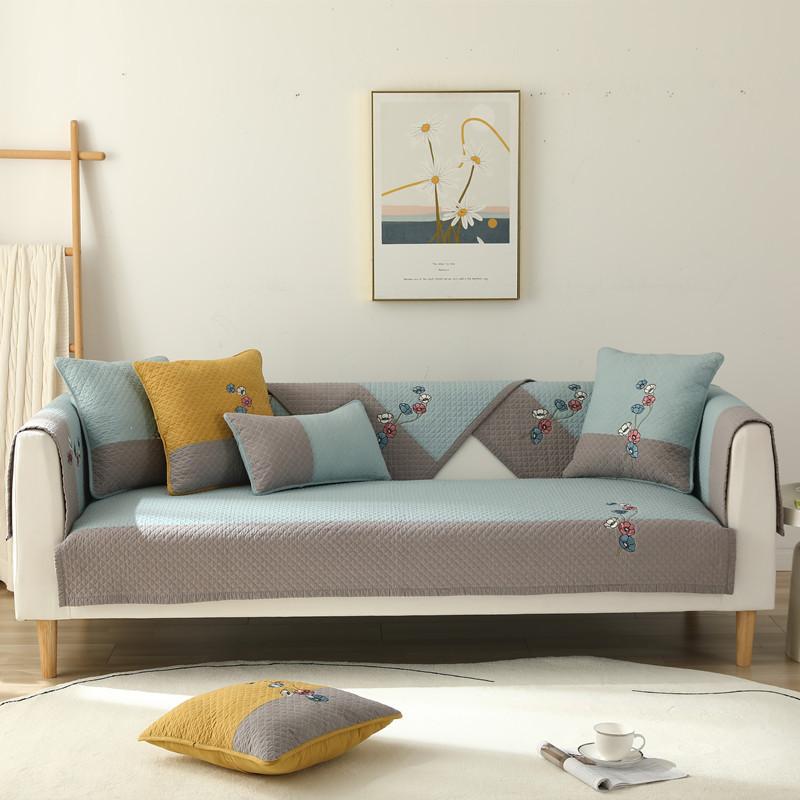 Four Seasons Universal Cotton Embroidery Flower Color Matching Sofa Cushion Modern Simple Non-slip Sofa Cushion Towel