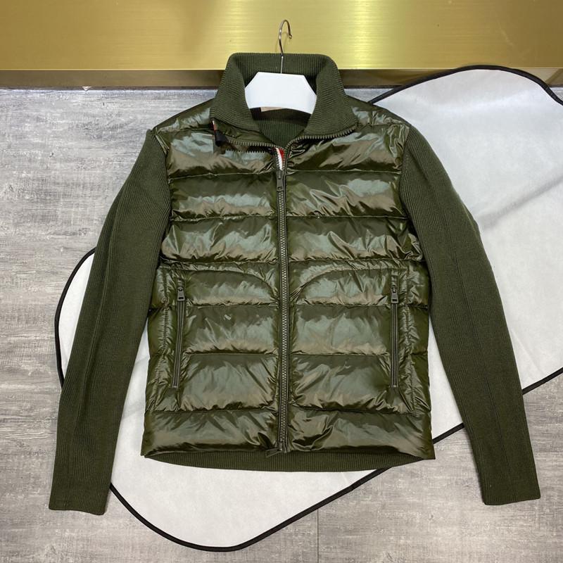 

Mengjia Unisex Lightweight Down Jacket - Wool Knit Stand Collar Patchwork, Autumn/Winter Casual Cardigan L армия зеленый