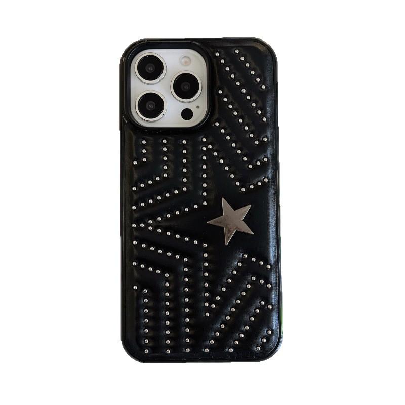 Leder Pentagramm Nieten Anti-Drop Vollschutz Hülle für iPhone 17, Apple 16/15 ProMax & 14