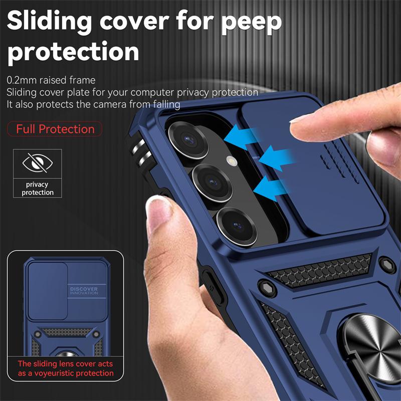 For Samsung Galaxy S25 FE 5G Case Slide Camera Lens Protect Armor Phone Case For Galaxy S 25 FE S25FE Magnetic Holder Ring Cover