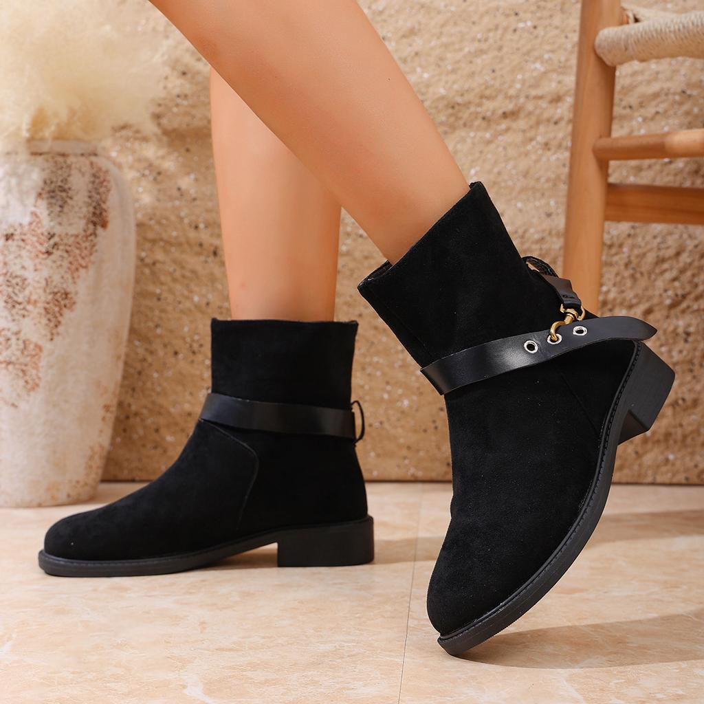 Foreign trade low boots 2025 autumn new round head one pedal casual women's boots thick heel Martin boots