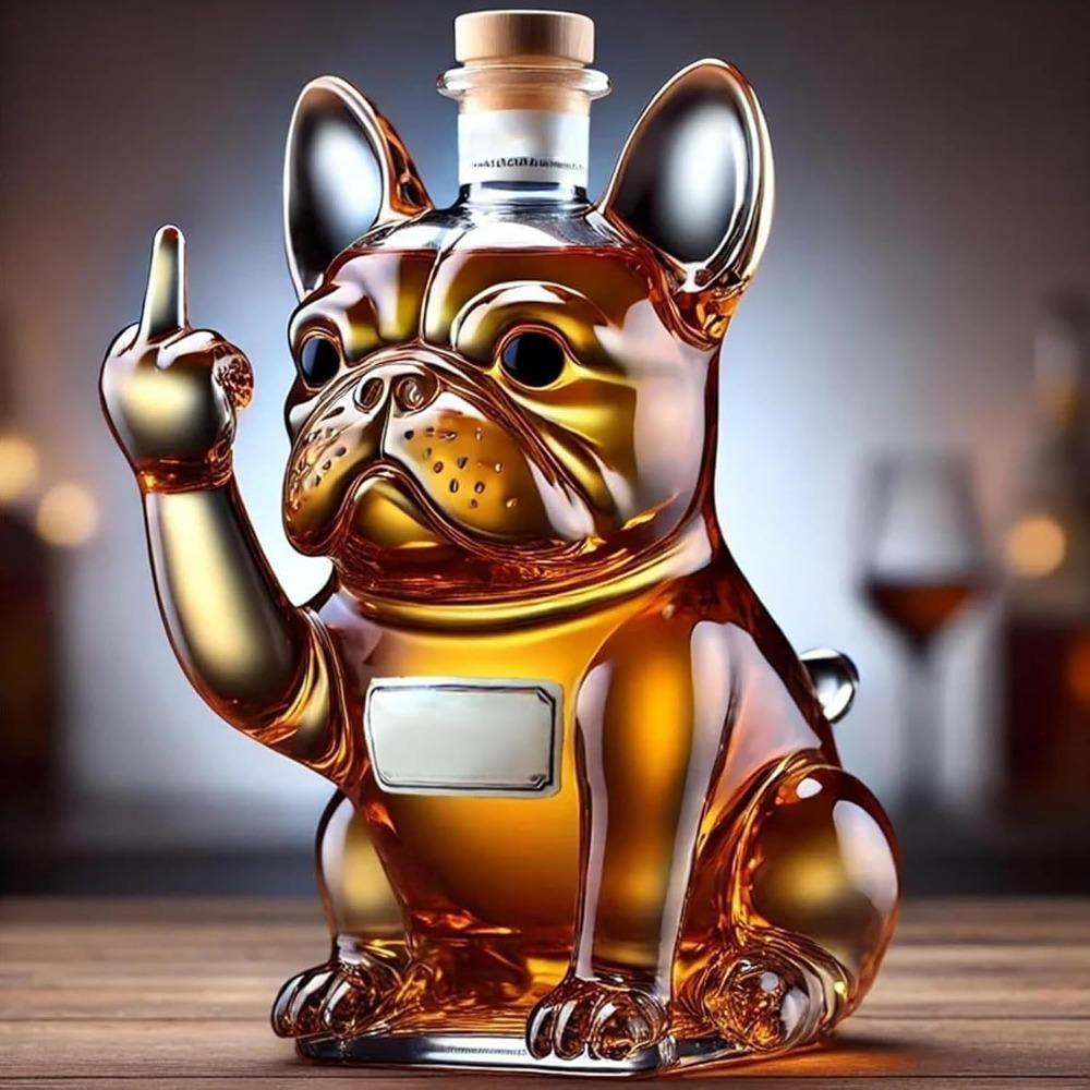 3D Middle Finger French Bulldog Whiskey Decanter, Dog Whiskey Wine Glass Bottle, For Bar, Office, Home Decor(C)