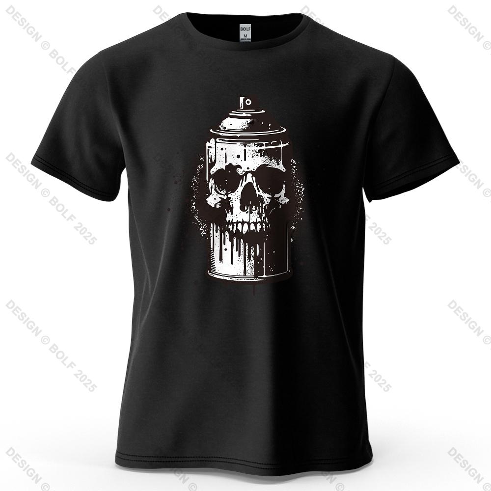 Skull Spray Can Printed Men's T-Shirt 100% Cotton Oversized Dark Graphic Tees for Women Tops Tees Casual Streetwear