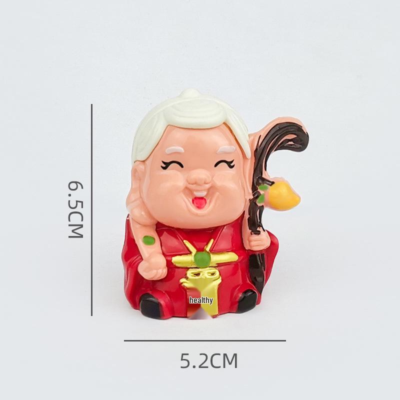 Longevity God Grandma Birthday Cake Topper with Plum Blossom Fan