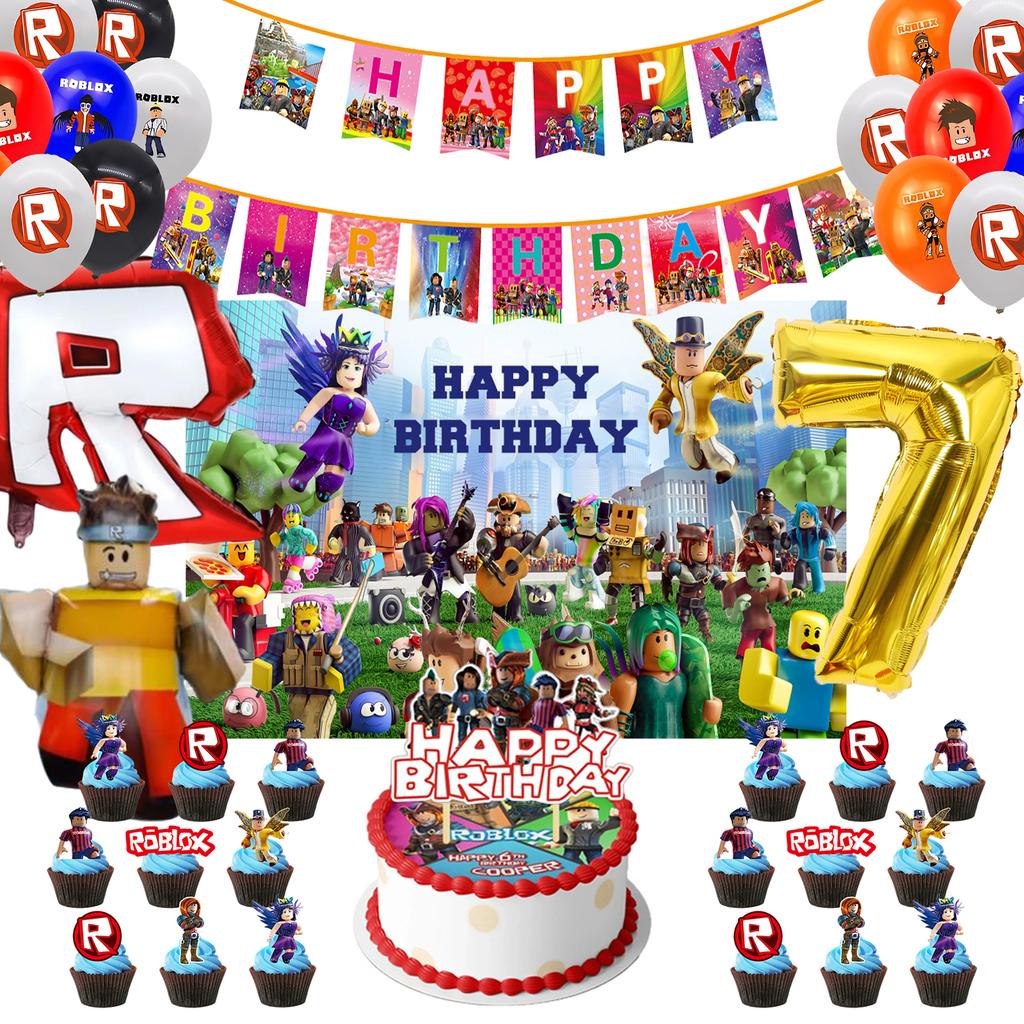 Birthday Party Decoration Pull Flag Banner Balloon Cake Topper Set Supplies Girls Kids Boys Favor ROBLOX baby shower game Round Sensory Compression 3