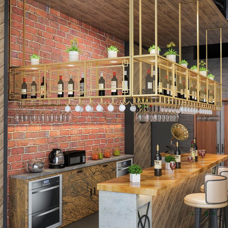 Wrought Iron Hanging Wine & Stemware Rack for Bar or Restaurant