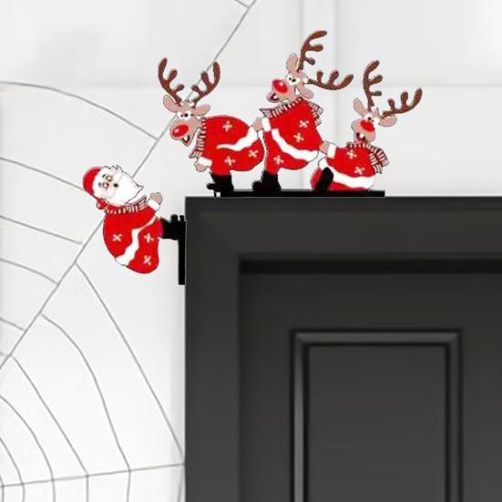 Weihnachts-Türrahmen-Dekoration Rustikal Holz Santa Claus Elch Wichtel Elf Links