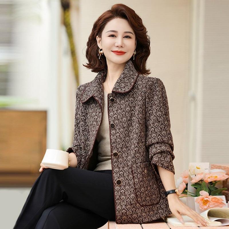 Women's clothing loose large size lapel jacket temperament high-end old lady cardigan top