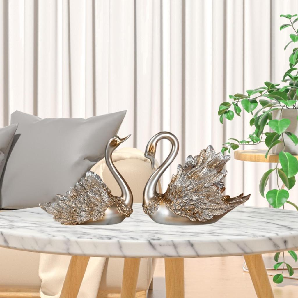 2Pcs Swan Sculpture Elegant Collectibles Modern Housewarming Gift Swan Figurine for Office Cabinet Bedroom Entrance Desktop