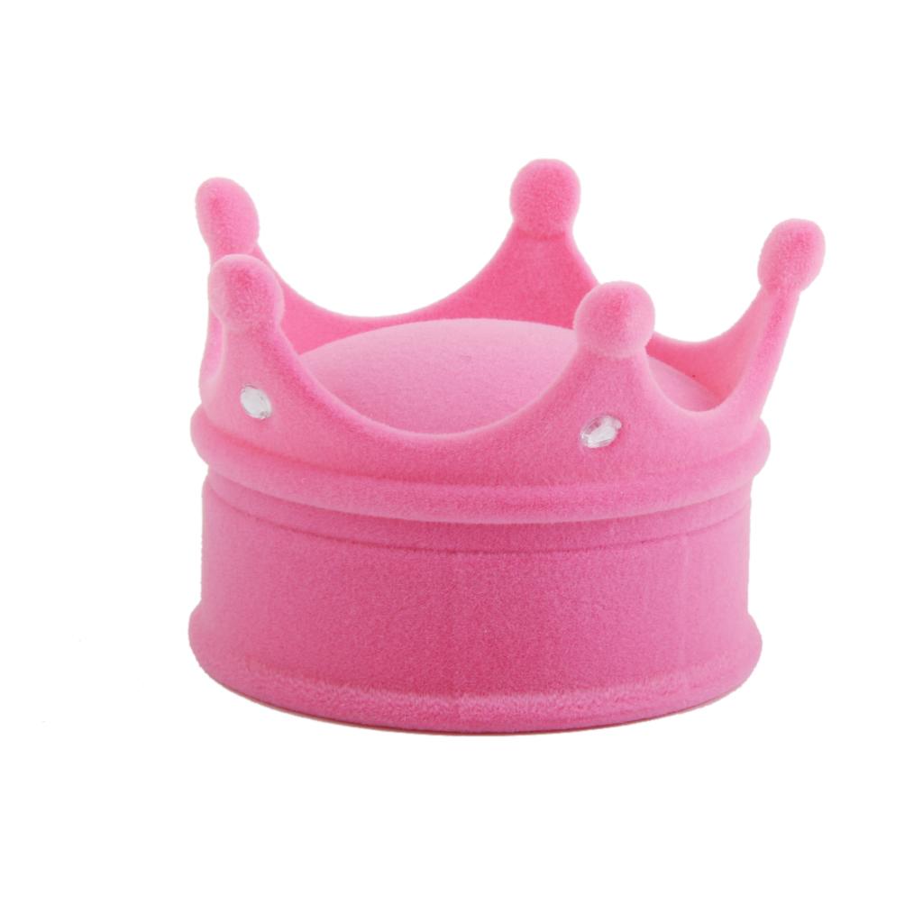 Velvet Cute Crown Shaped Ring Earrings Jewelry Display Box Organiser Storage Case Wedding Engagement