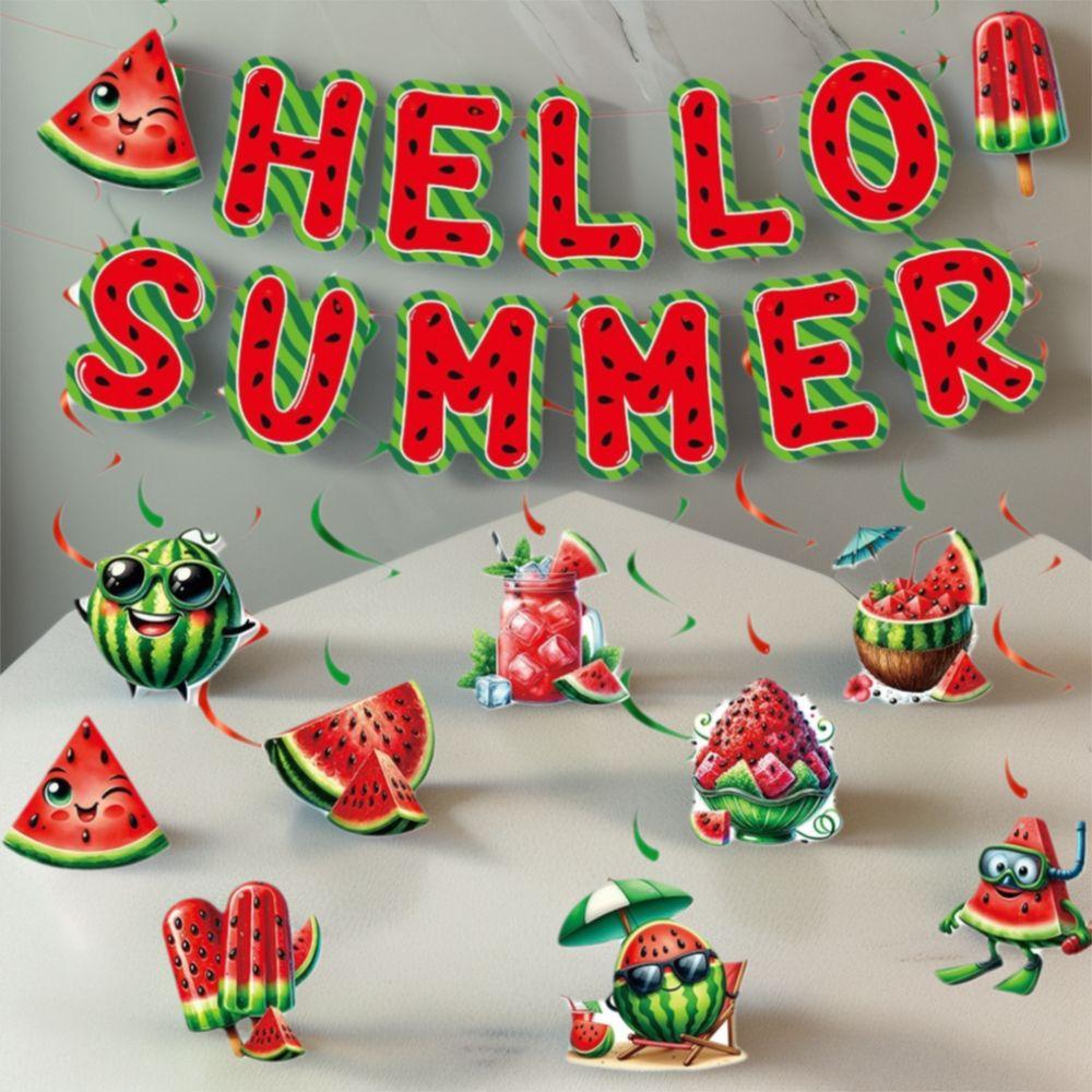 Paper Hello Summer Banner Festival Watermelon Spiral Hanging Flag  Party Favors