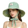 Chapeau seau à lacets à bords larges et à carreaux double face pour l'été, extérieur, polyvalent, protection solaire, doux, à carreaux de couleur contrastante, casquettes pour femmes