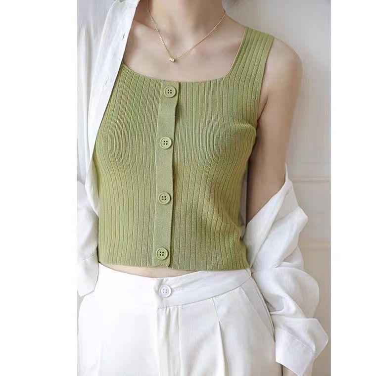 

Spring Summer Knit Camisole Vest - Women s Slim, Ladylike Sleeveless Top 2XL fits 125-135 jin зелёный