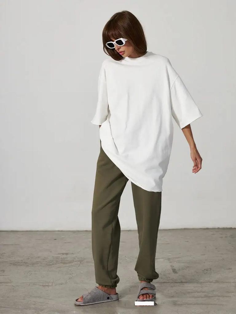 2025 Spring And Summer Cotton T-shirt Solid Colour Short-sleeved Female Loose Large Version Youthful Woman Clothes