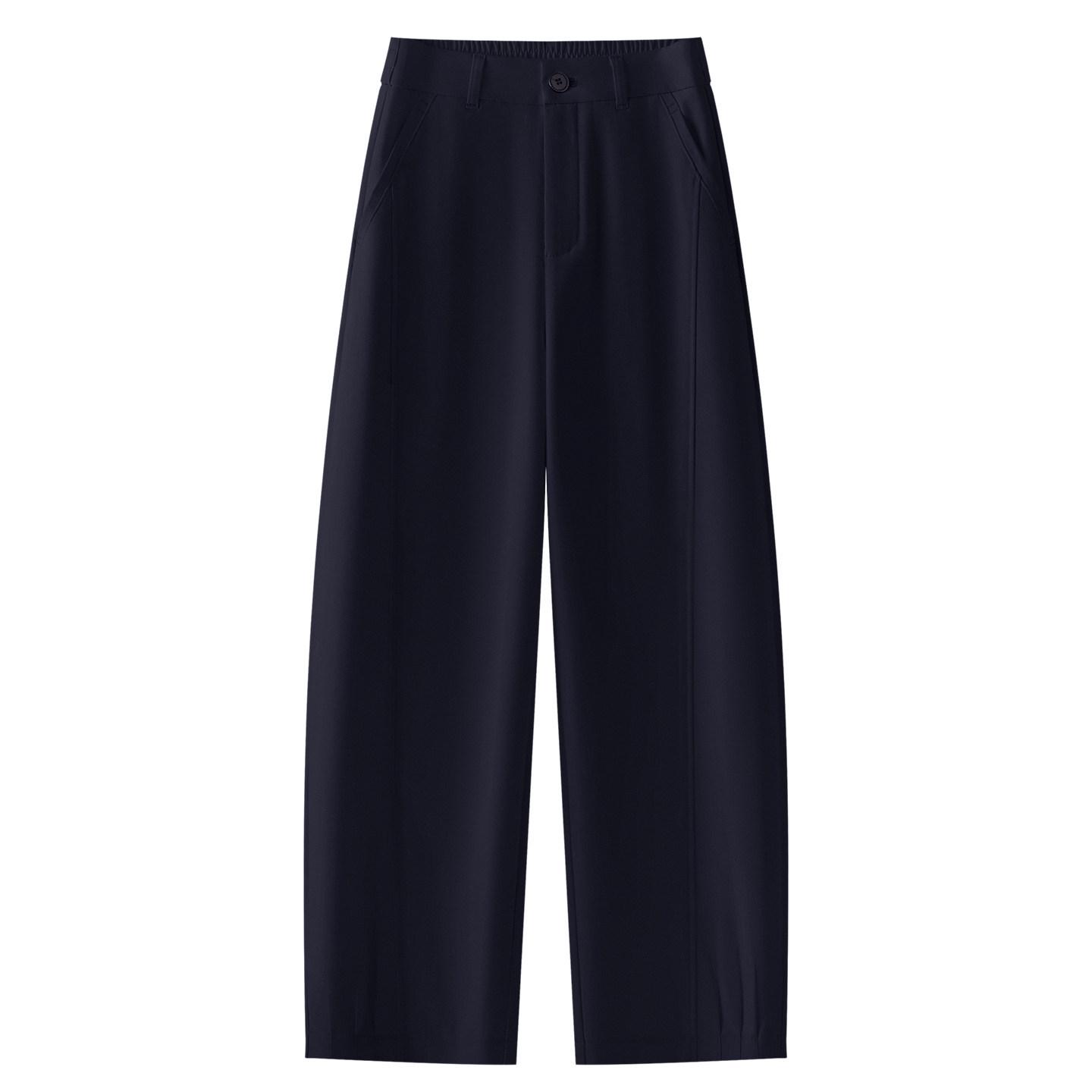 

2026 New Dark Blue High-Waisted Wide-Leg Cropped Trousers - Versatile Slimming Style for Spring/Autumn Small темно-синий