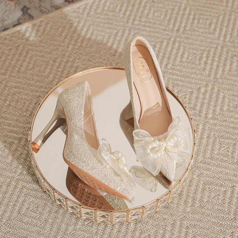 Bow Xiuhe wedding dress two wear bridal high heels waterproof table not tired feet wedding shoes can be worn daily