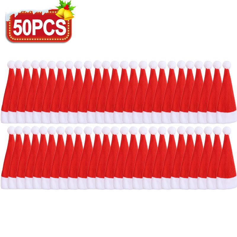 1/100pcs Christmas Cutlery Holder Xmas Hat Tableware Bags New Year Party Dinner Table Fork Knife Organizer Decoration Supplies