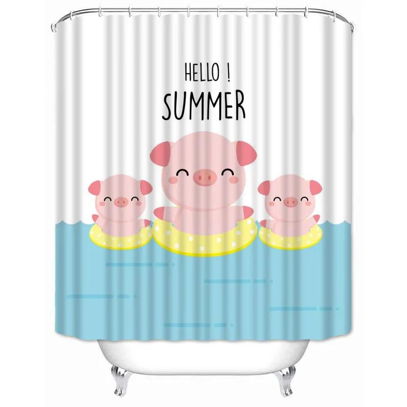 

Hello Summer Shower Curtains Creative Cartoon Animals Bathroom Curtain Home Decoration Screen Waterproof Polyester Fabric W60H190(CM)-1 Pcs