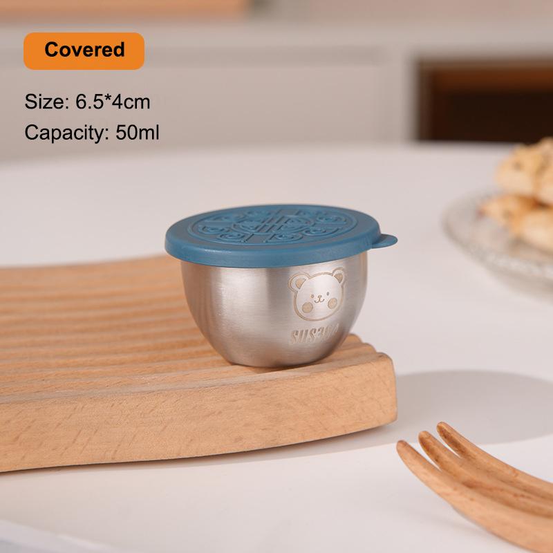 Recipiente para Molho e Tempero em Aço Inoxidável 304 50ml Copo para Molho Tampa de Silicone à Prova de Vazamento Prato para Molhar Salada Pequena Caixa de Armazenamento