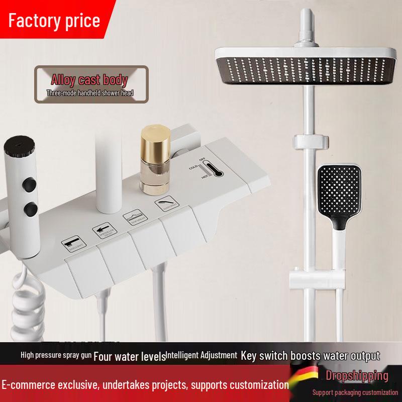 All-Copper Digital Display Thermostatic Shower Set with Piano Key Shower Head