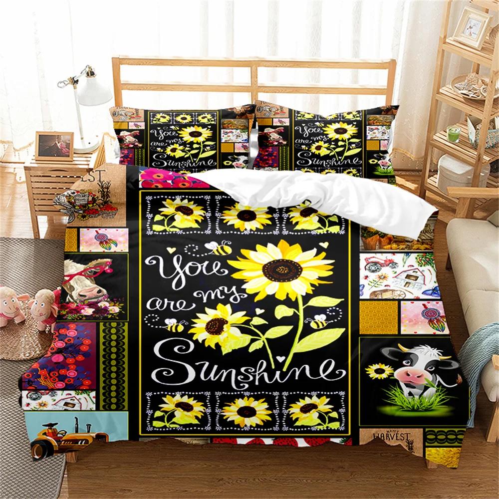 Cartoon Animal Duvet Cover Lovely Colorful Cow For Kid Teens Adult Polyester Quilt Cover Animal Picture Join Together Room Decor EU Single(135*200cm)3pcs