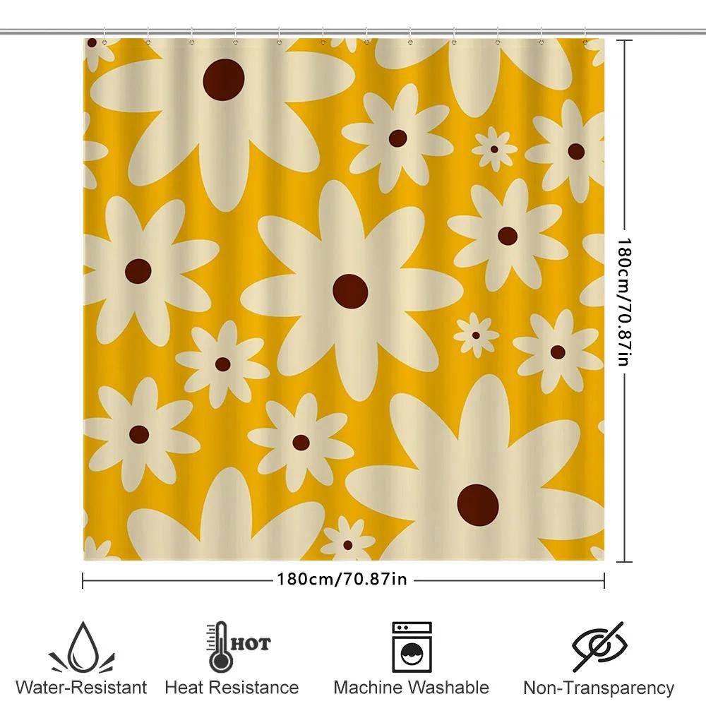 Modern Floral Shower Curtain Set Yellow White Water Repellent Fabric For Home Bath Decorations