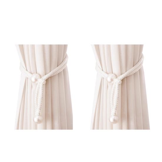 2Pcs Faux Pearl Curtain Tieback, Adjustable Window Curtain Holders Ties Backs, Drape Curtain Holdbacks for Home, Bedroom Decoration