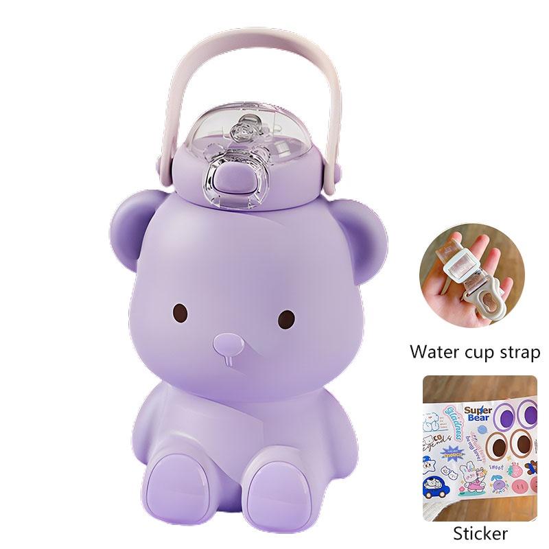 Lovely Bear Water Bottle With Strap And Handle Large Capacity Bounce Cup Perfect For Girls And Students