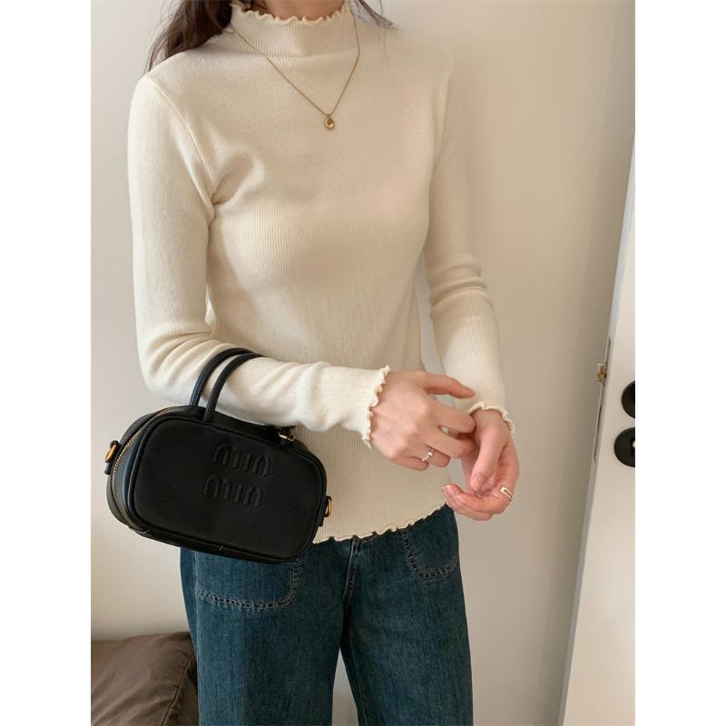 TIFICY Women's Fashion Casual Fall Winter Solid Color Print Long Sleeve Half Turtleneck Tops Women's Clothing Woolen Knitwear Sweaters