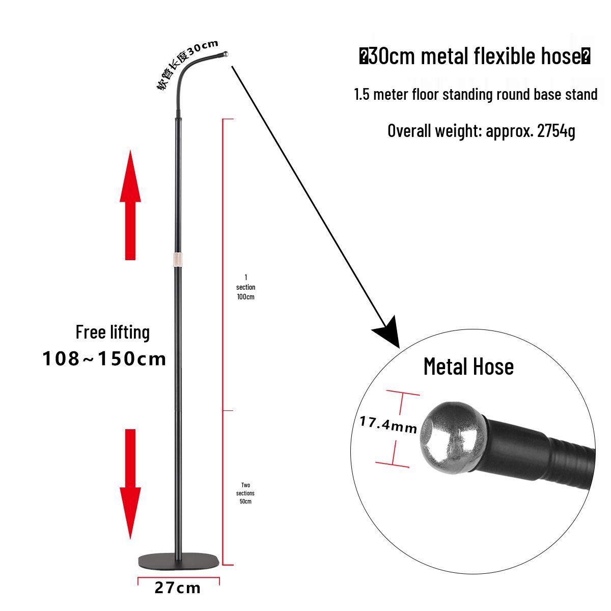 Dual-Position Adjustable Mobile Streaming Stand, 1.5m Height, Floor-Standing with Round Base