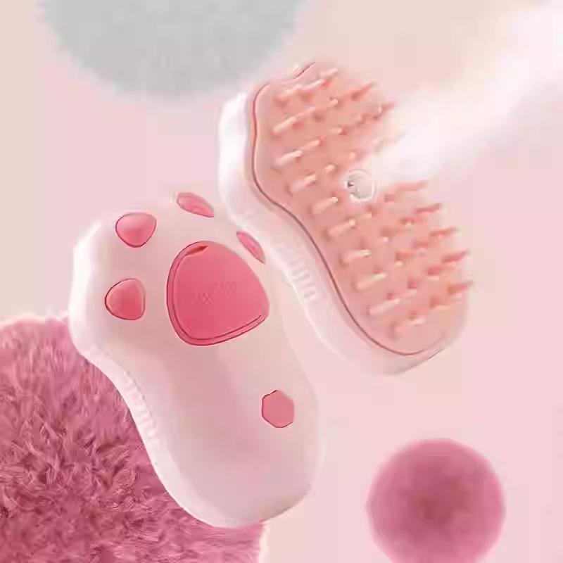 

Steamy Dog Brush Electric Spray Cat Hair Brush 3 in1 Cat Steamer Brush for Massage Pet Grooming Removing Tangled and Loose Hair розовый